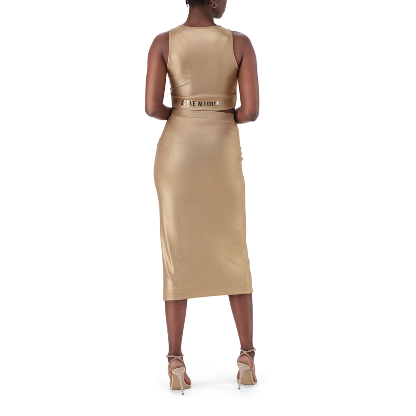 OPAL GOLD METALLIC BODYCON MIDI SKIRT