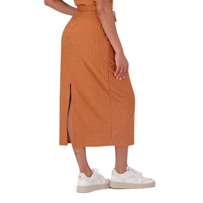 BONNIE DARK CARAMEL EMBOSSED LOGO SKIRT