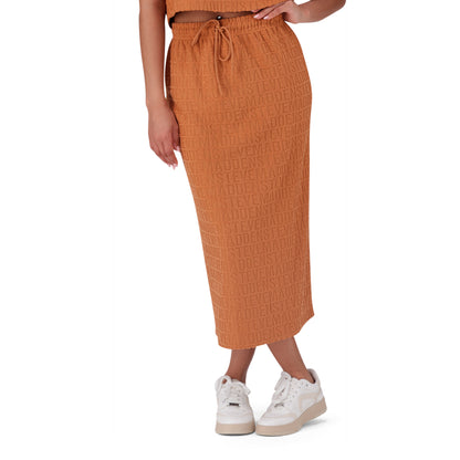 BONNIE DARK CARAMEL EMBOSSED LOGO SKIRT