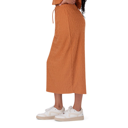 BONNIE DARK CARAMEL EMBOSSED LOGO SKIRT