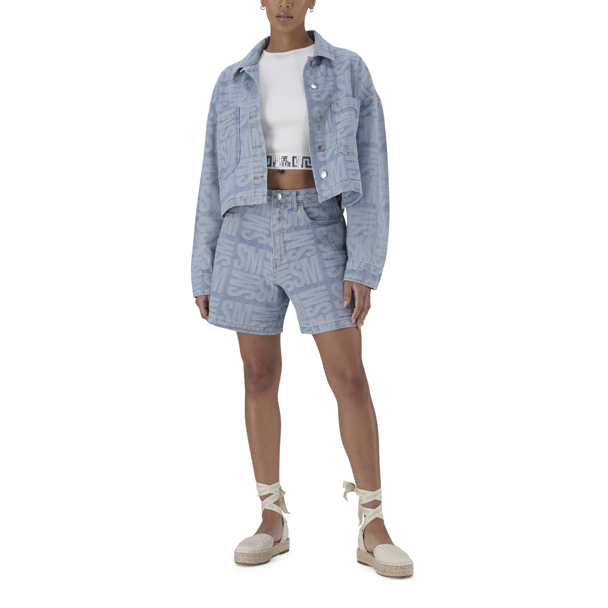 JAYDA LIGHT BLUE JACQUARD DENIM SHACKET