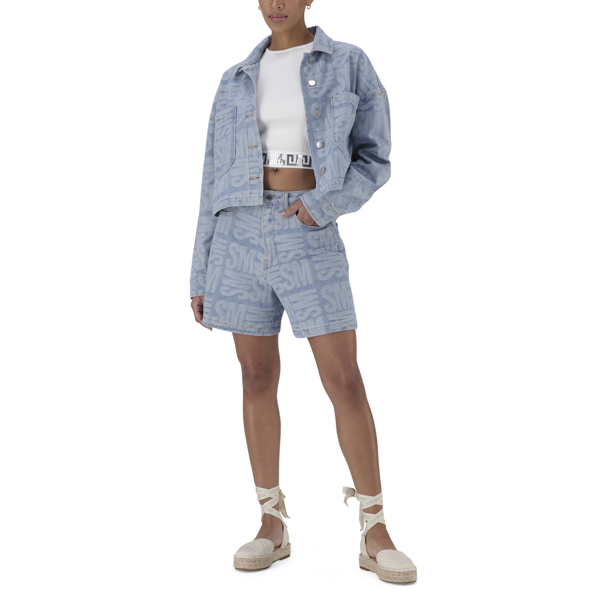 JAYDA LIGHT BLUE JACQUARD DENIM SHACKET