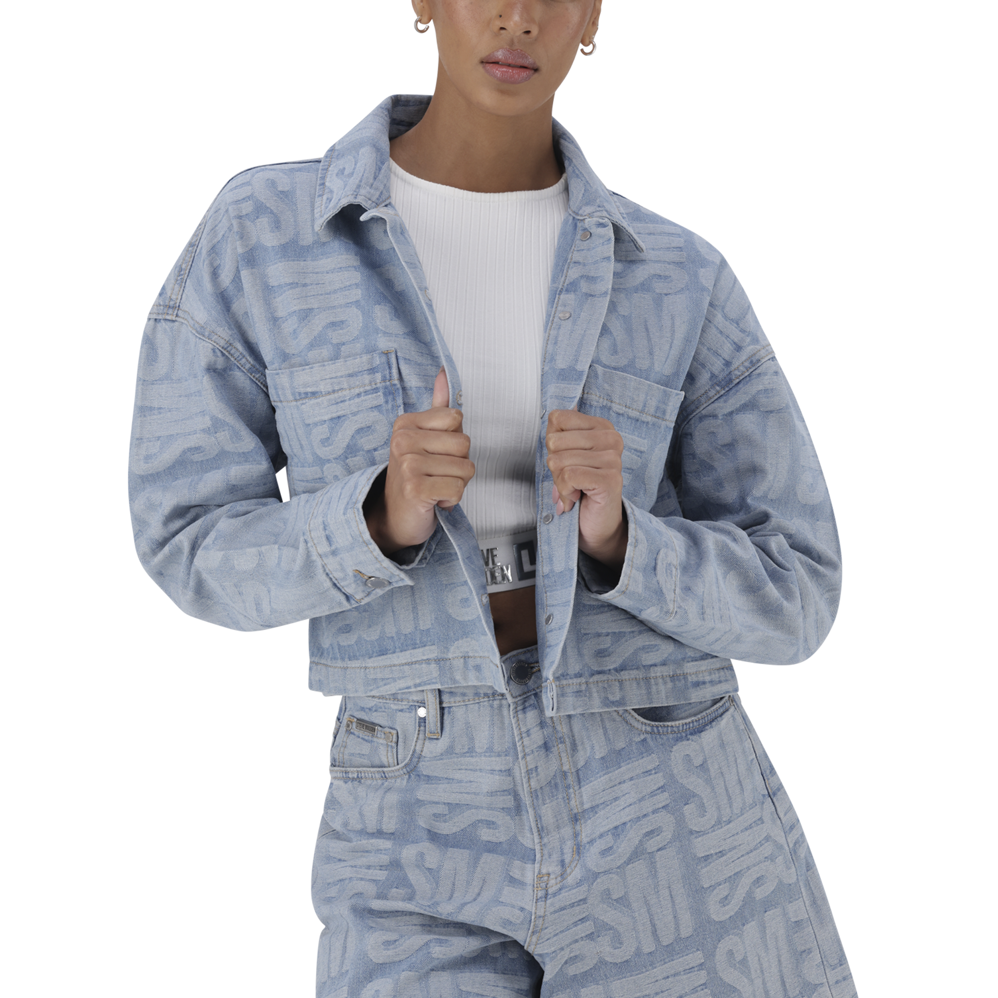 JAYDA LIGHT BLUE JACQUARD DENIM SHACKET