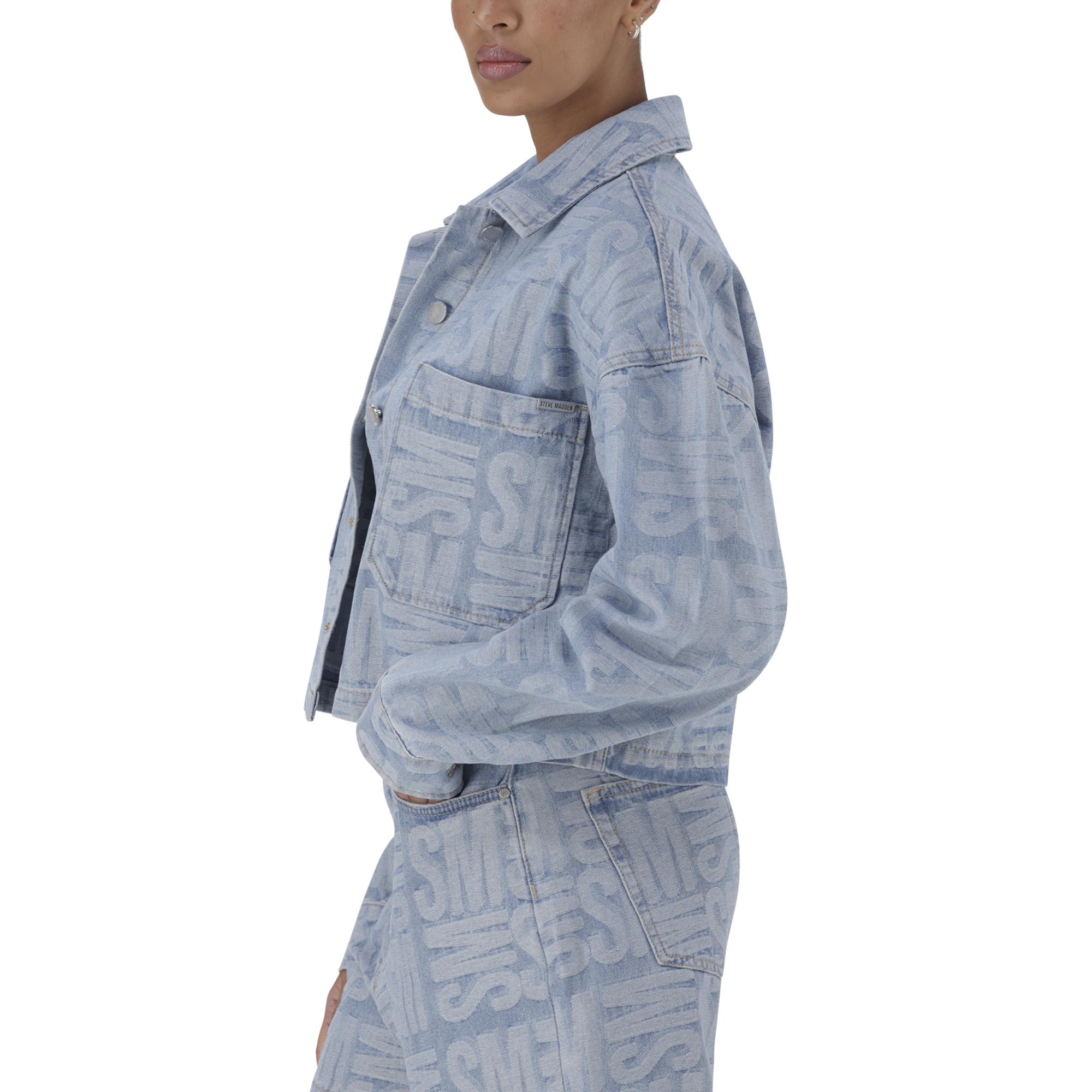 JAYDA LIGHT BLUE JACQUARD DENIM SHACKET