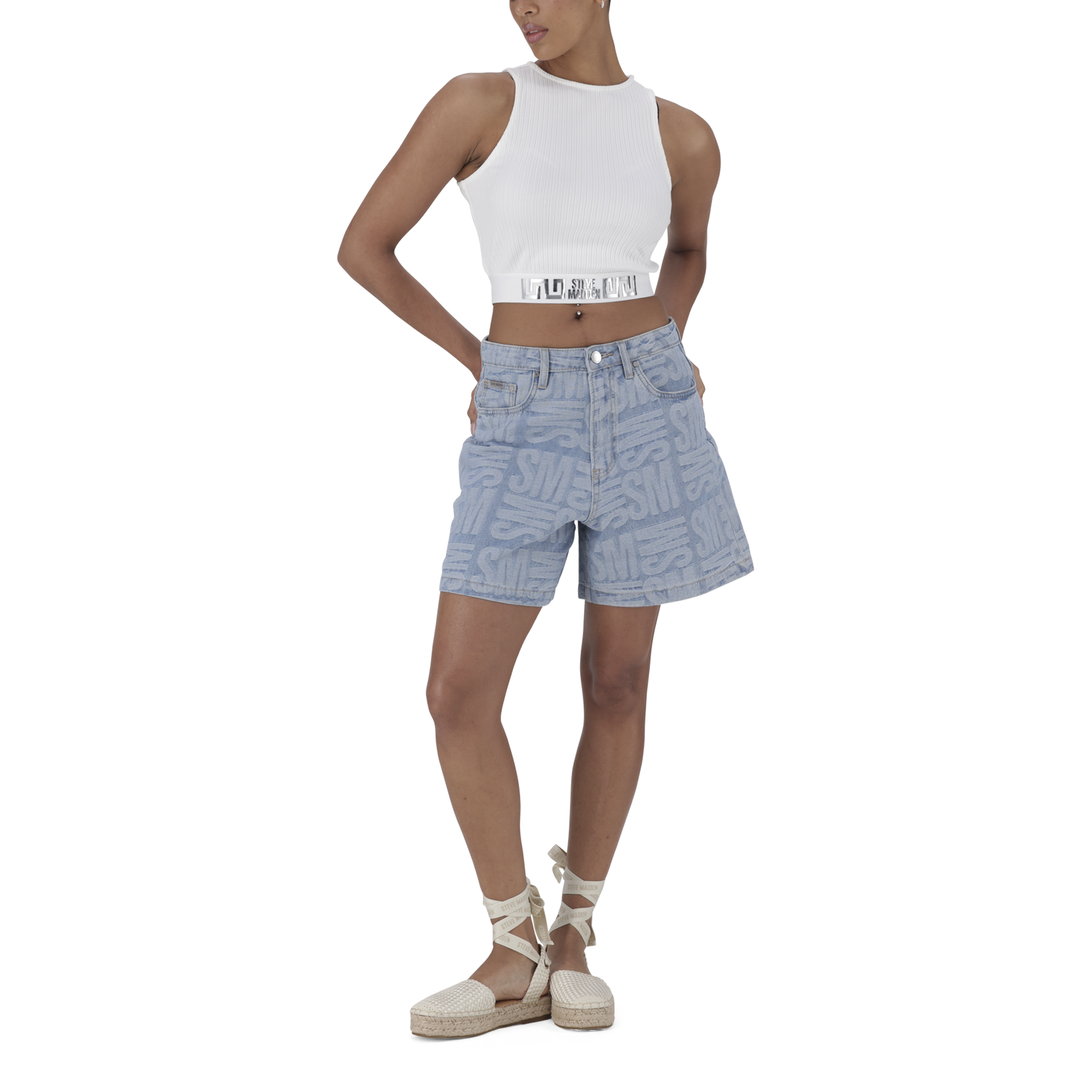 JULIA LIGHT BLUE JACQUARD BERMUDA DENIM SHORTS