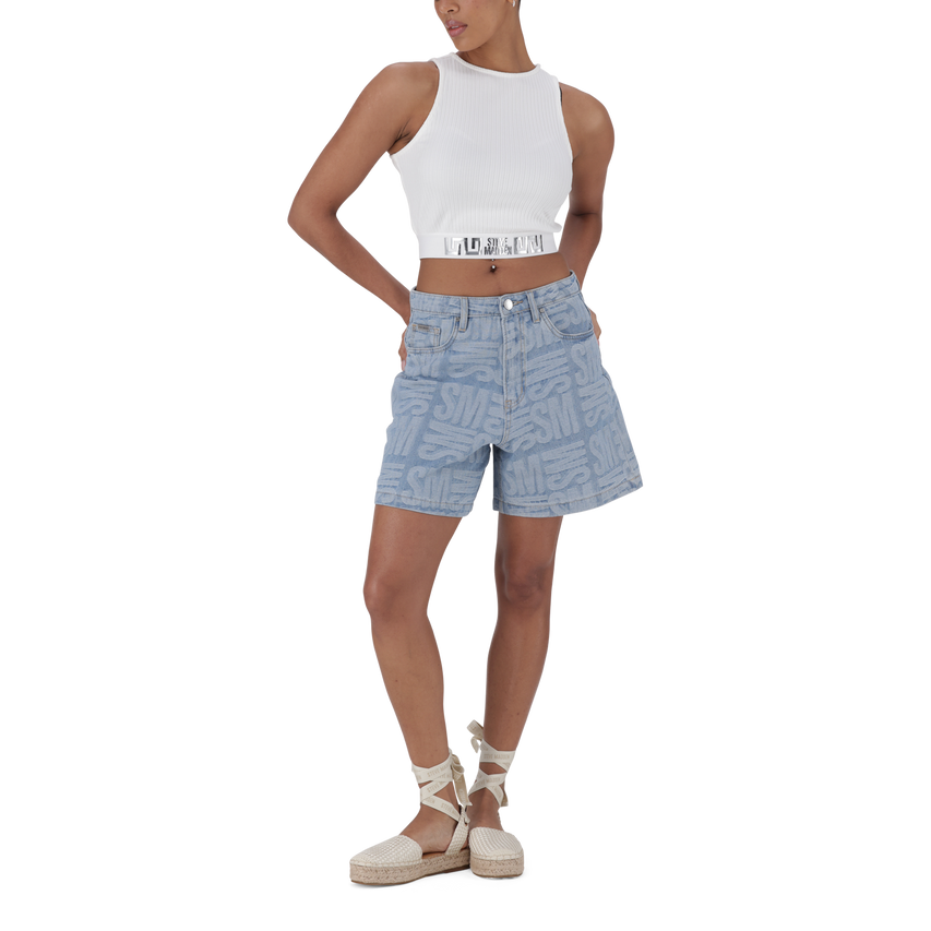JULIA LIGHT BLUE JACQUARD BERMUDA DENIM SHORTS