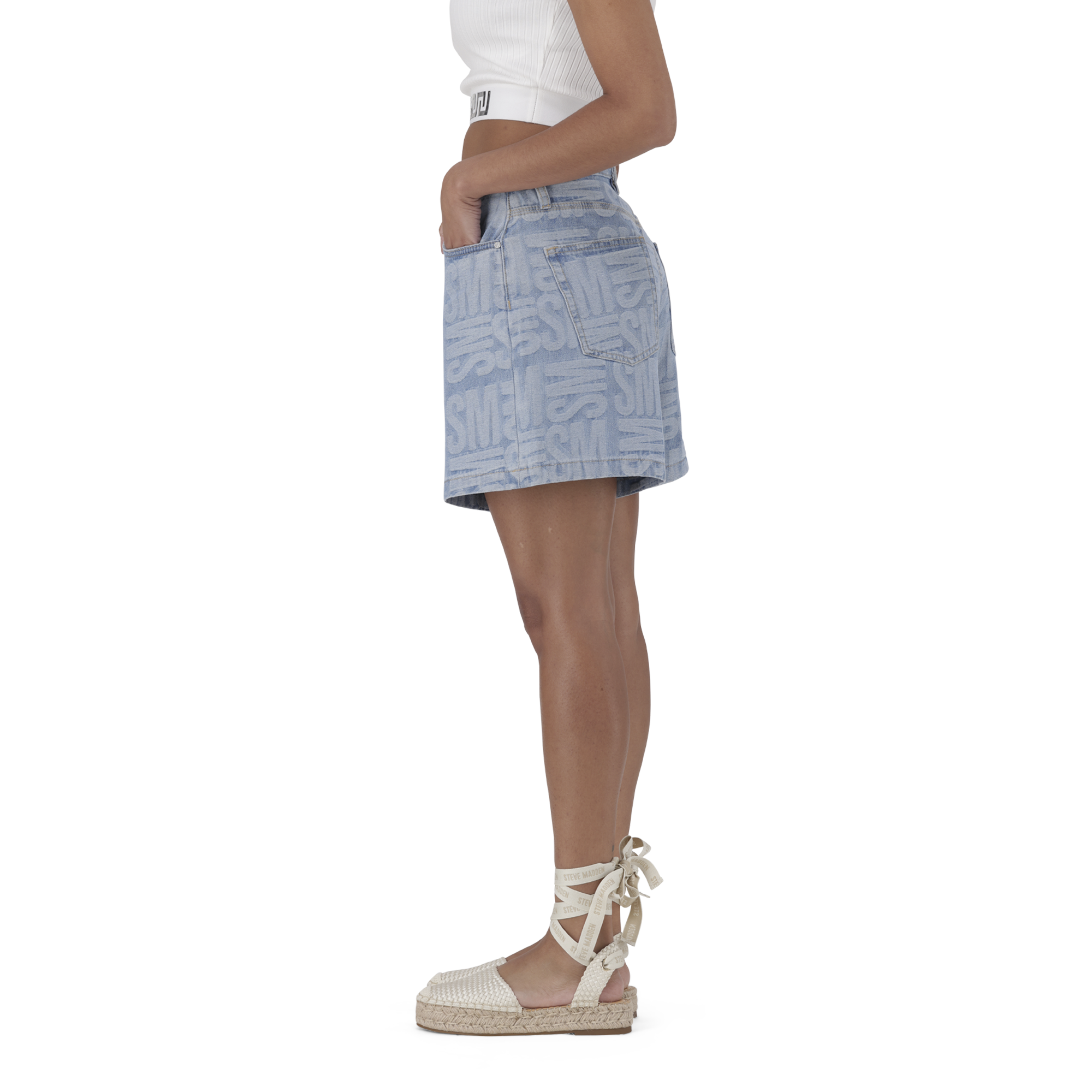 JULIA LIGHT BLUE JACQUARD BERMUDA DENIM SHORTS