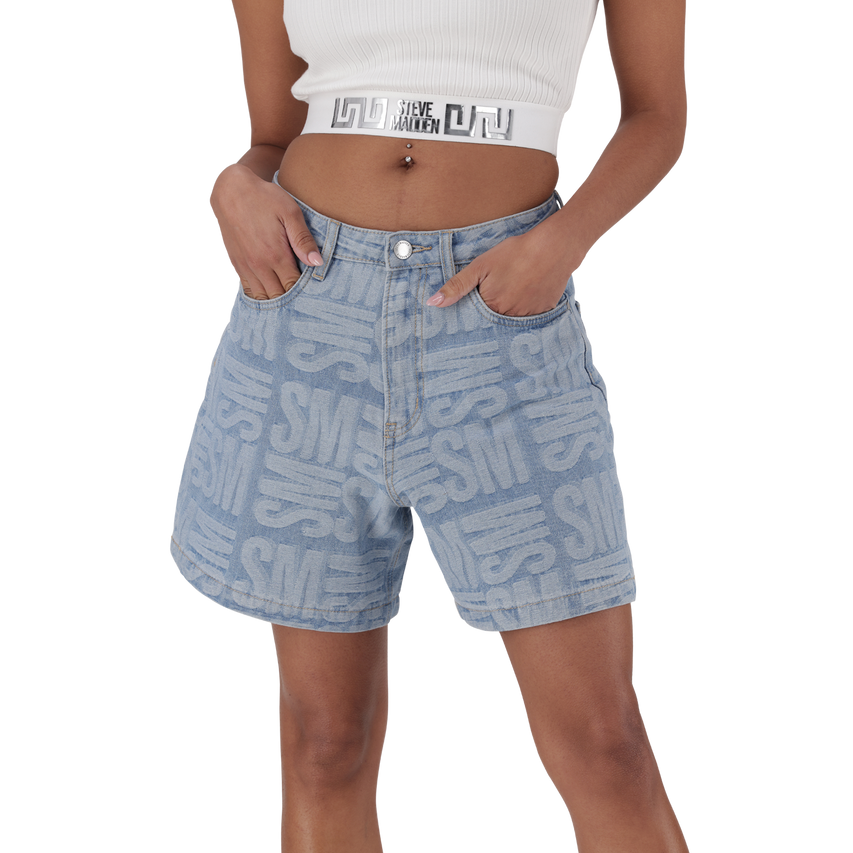 JULIA LIGHT BLUE JACQUARD BERMUDA DENIM SHORTS