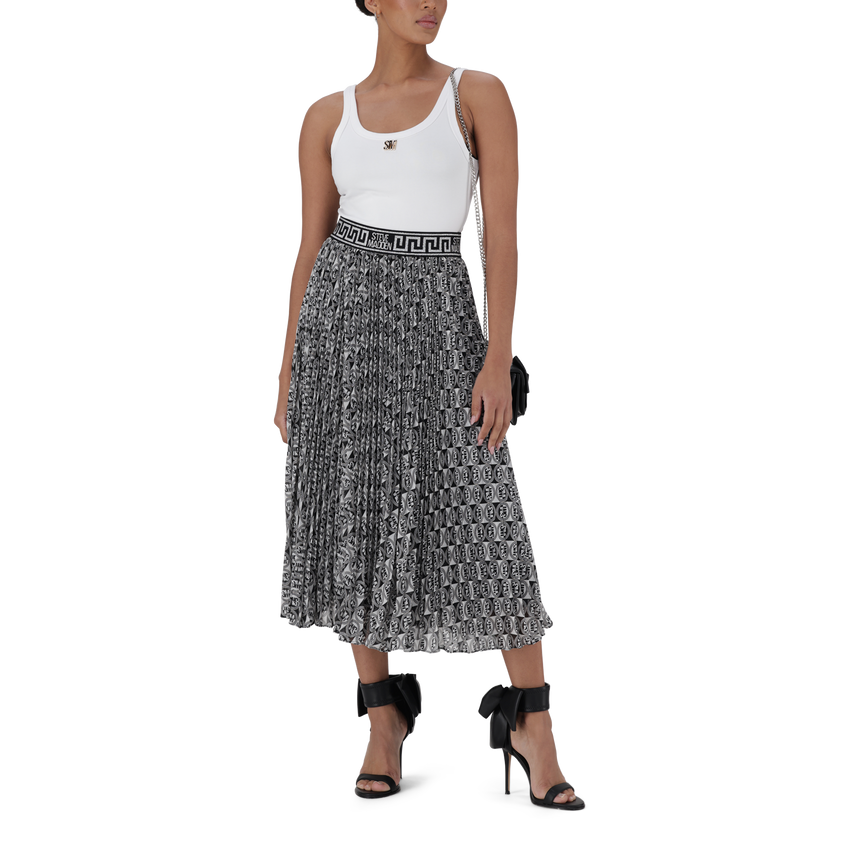 PAIGE BLACK/WHITE PLEATED MIDI SKIRT