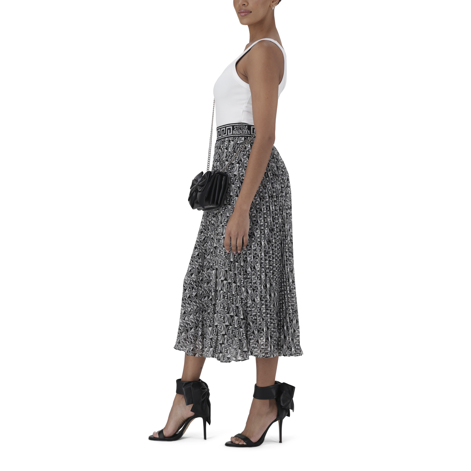 PAIGE BLACK/WHITE PLEATED MIDI SKIRT