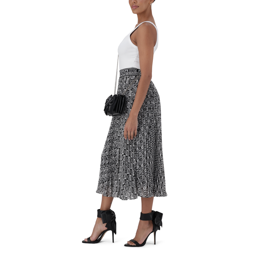 PAIGE BLACK/WHITE PLEATED MIDI SKIRT