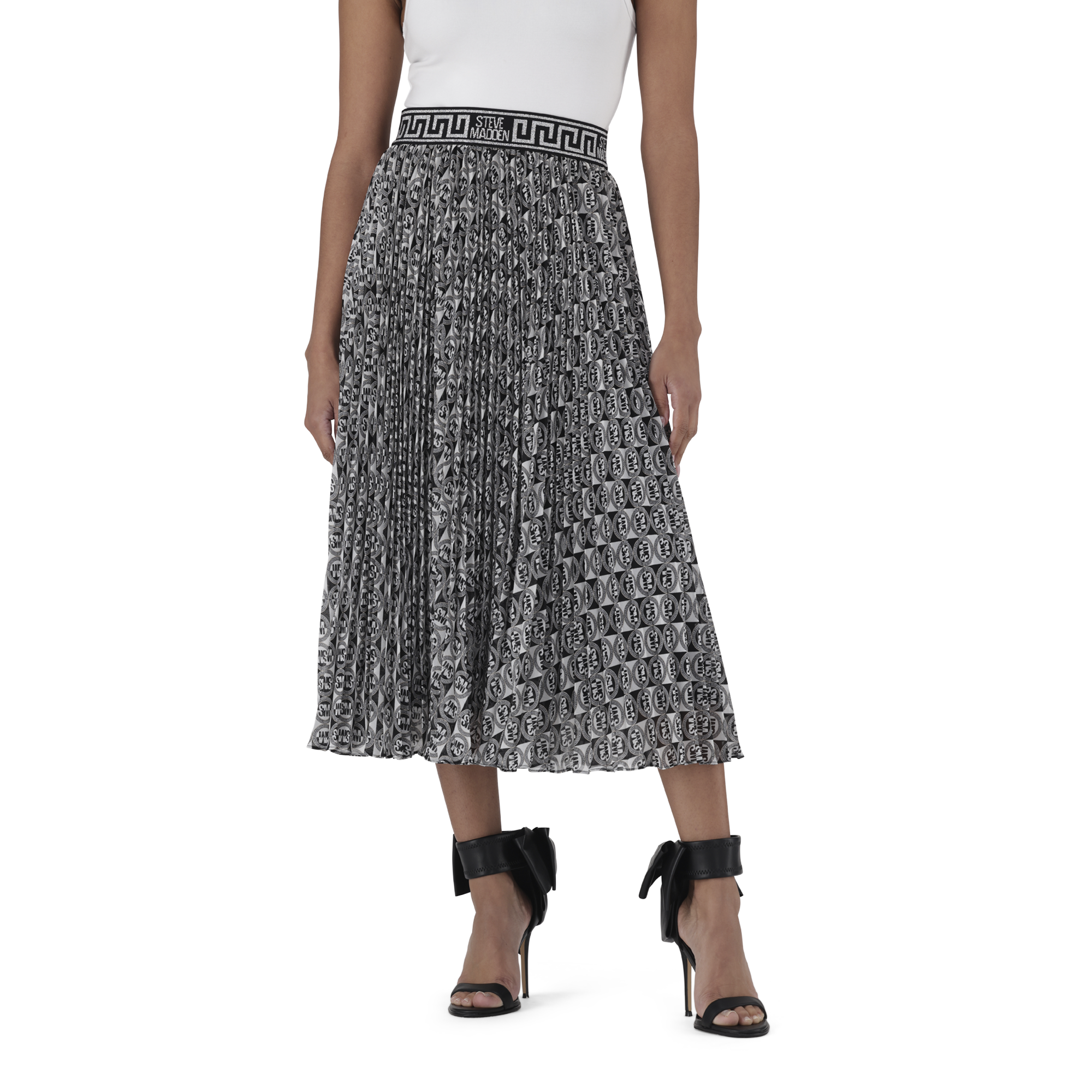 PAIGE BLACK/WHITE PLEATED MIDI SKIRT