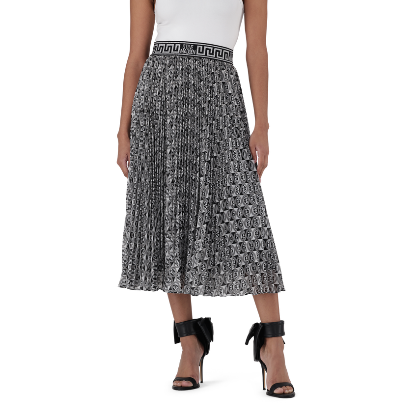 PAIGE BLACK/WHITE PLEATED MIDI SKIRT