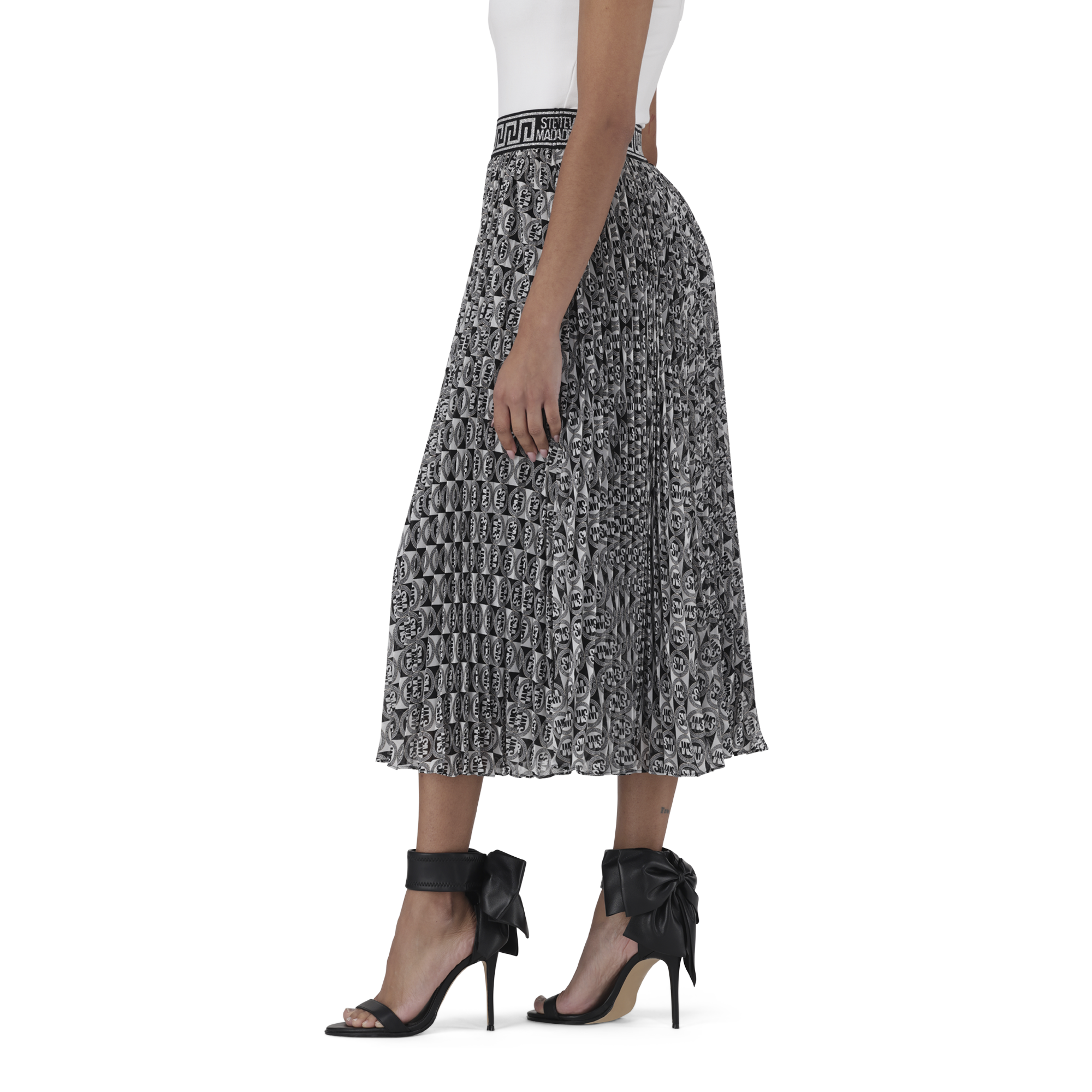 PAIGE BLACK/WHITE PLEATED MIDI SKIRT