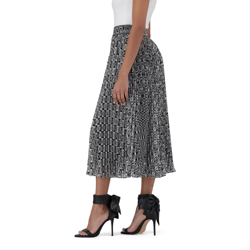 PAIGE BLACK/WHITE PLEATED MIDI SKIRT
