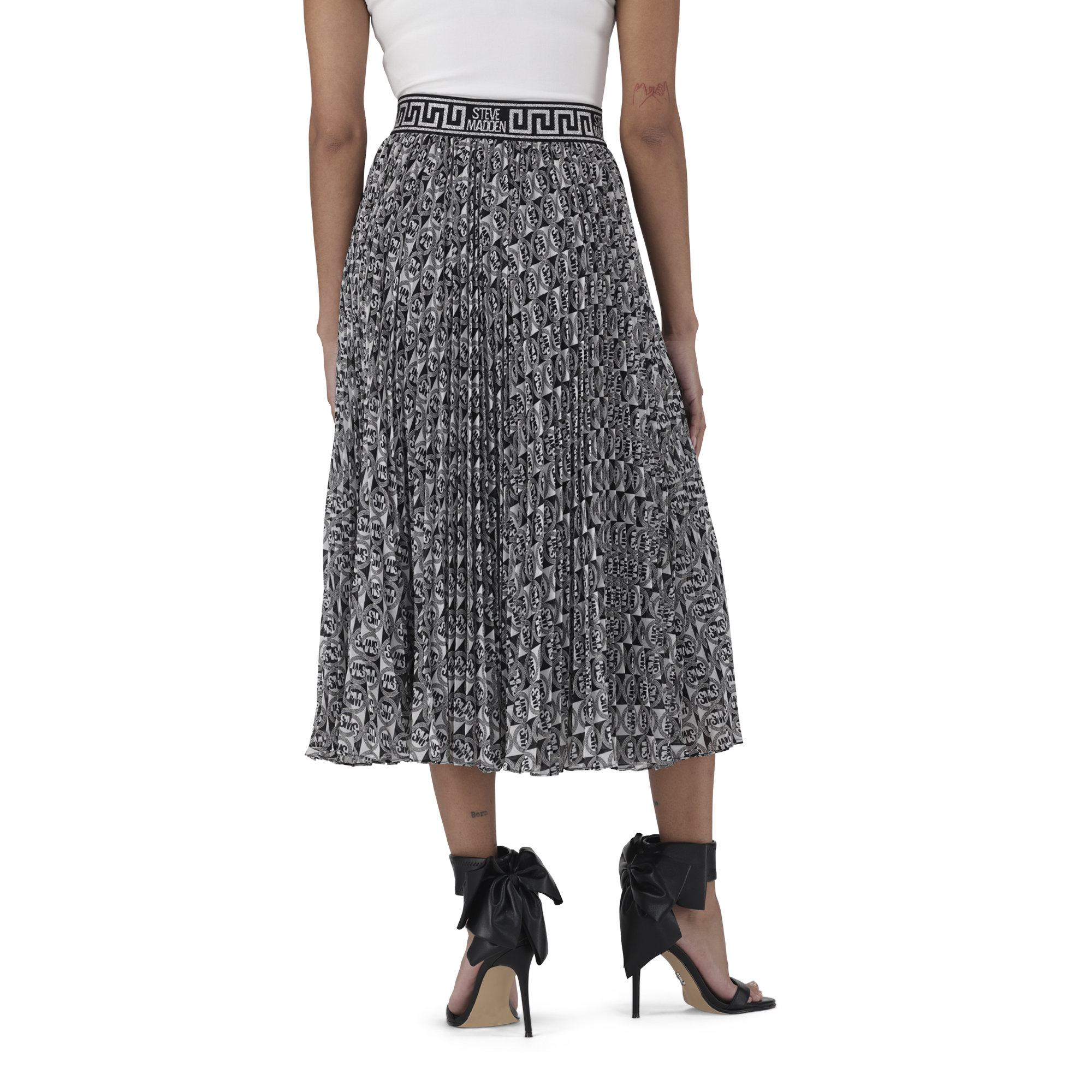 PAIGE BLACK/WHITE PLEATED MIDI SKIRT
