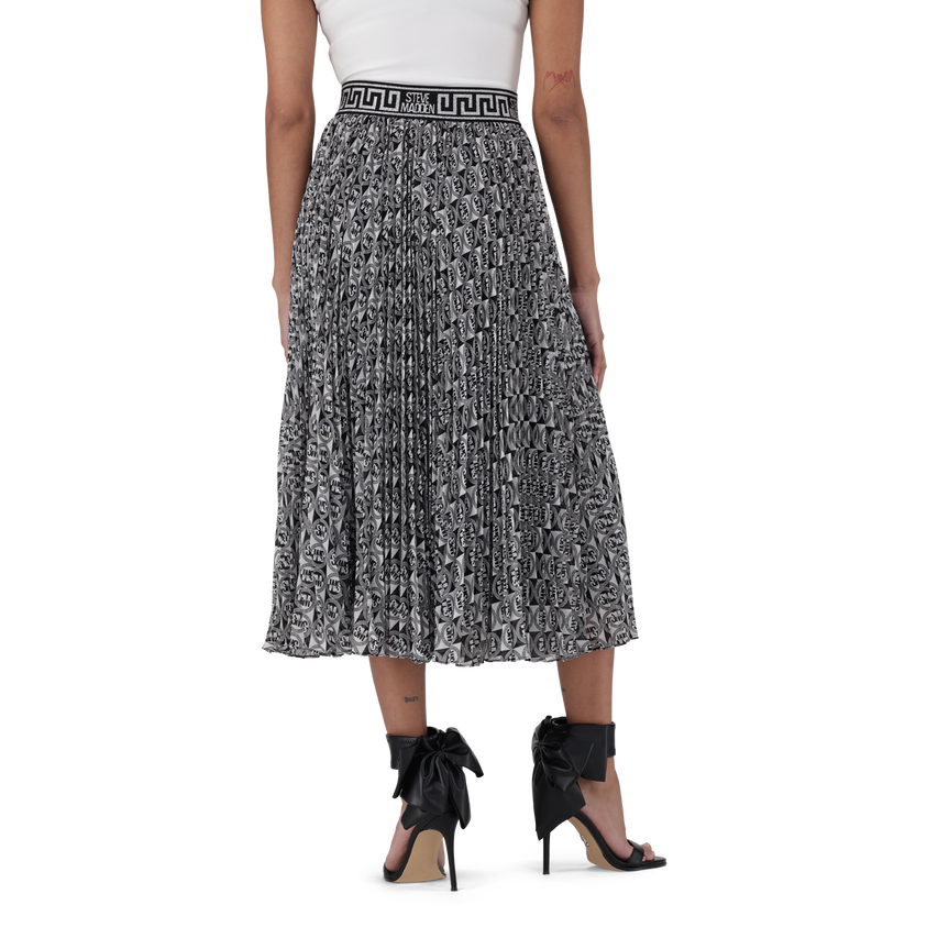 PAIGE BLACK/WHITE PLEATED MIDI SKIRT