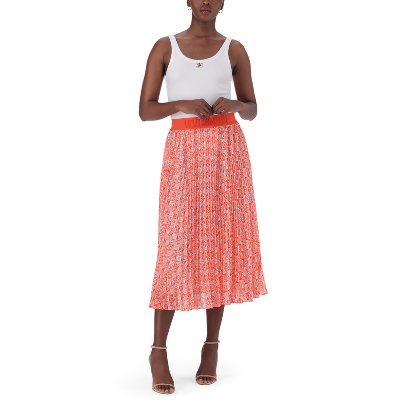 PAIGE TANGERINE PLEATED MIDI SKIRT