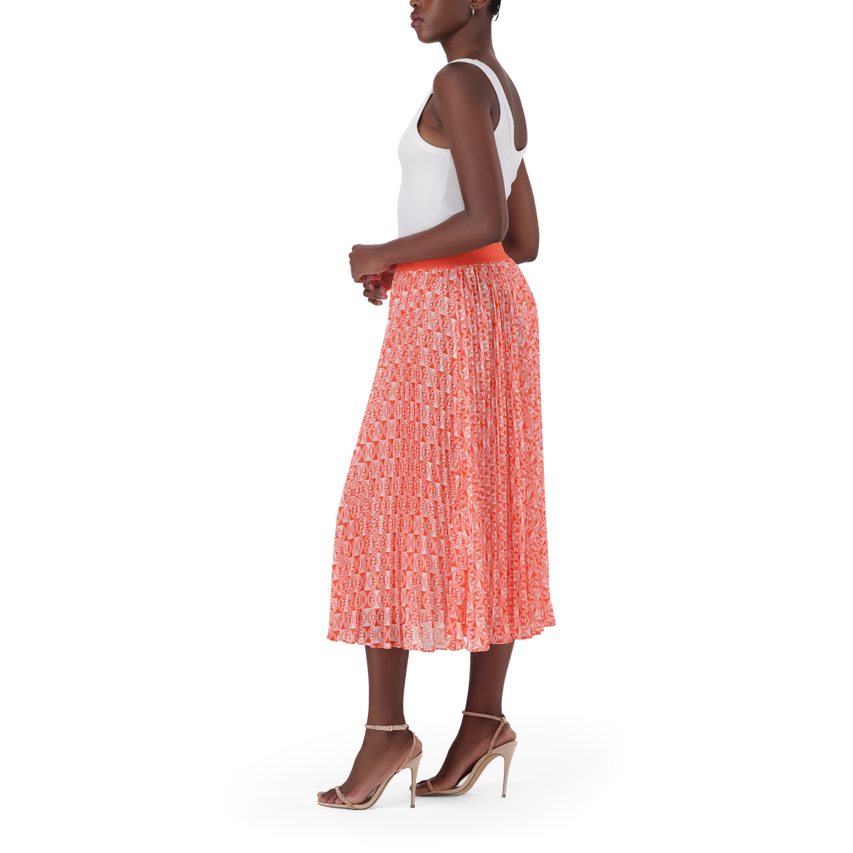 PAIGE TANGERINE PLEATED MIDI SKIRT