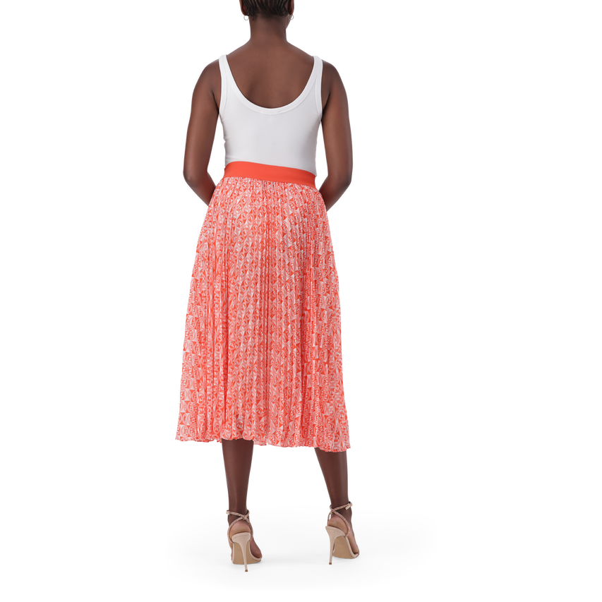 PAIGE TANGERINE PLEATED MIDI SKIRT