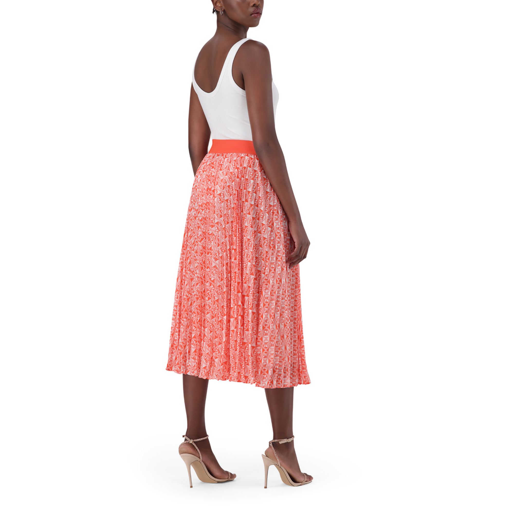 PAIGE TANGERINE PLEATED MIDI SKIRT