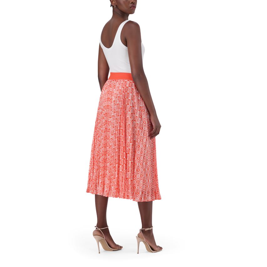 PAIGE TANGERINE PLEATED MIDI SKIRT