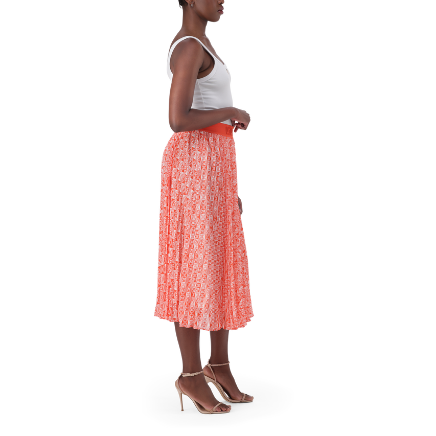 PAIGE TANGERINE PLEATED MIDI SKIRT