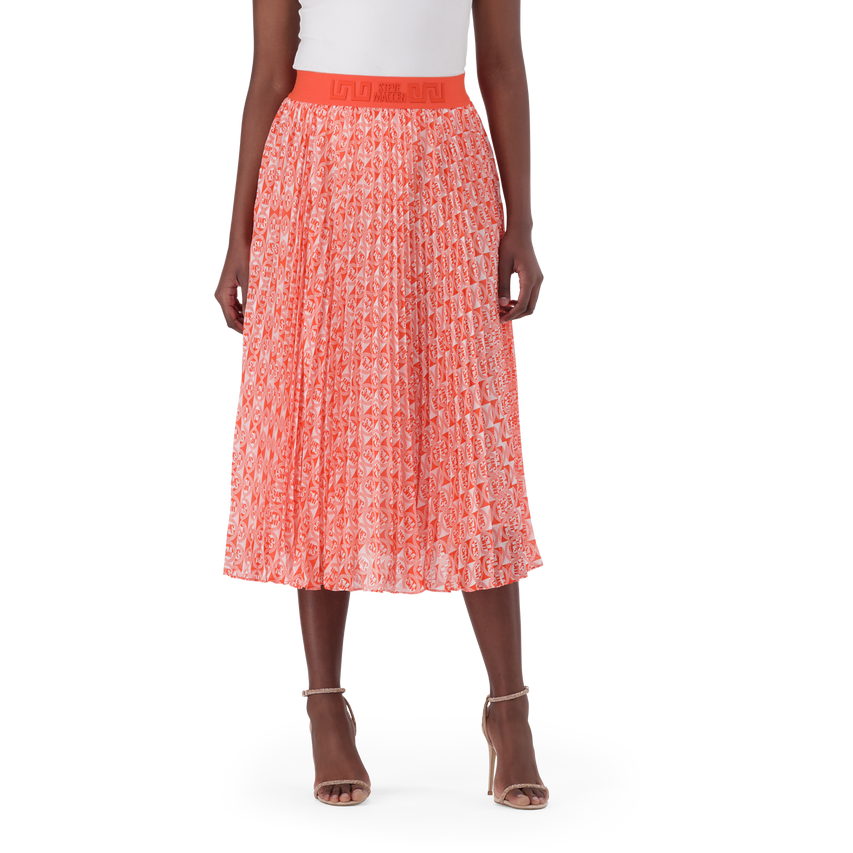 PAIGE TANGERINE PLEATED MIDI SKIRT