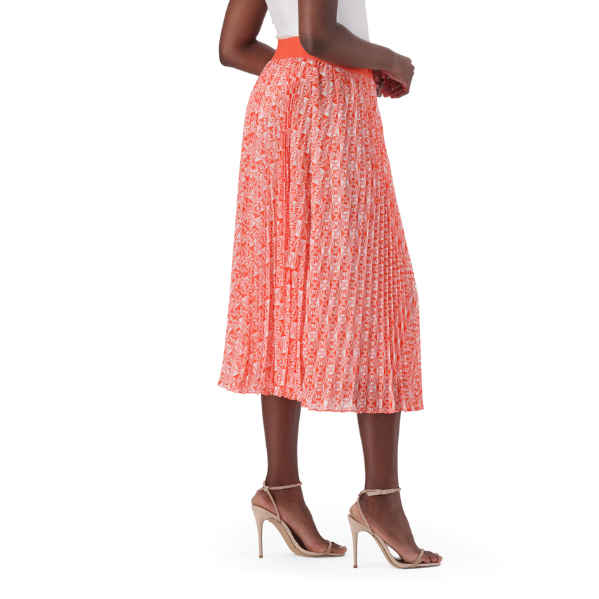 PAIGE TANGERINE PLEATED MIDI SKIRT