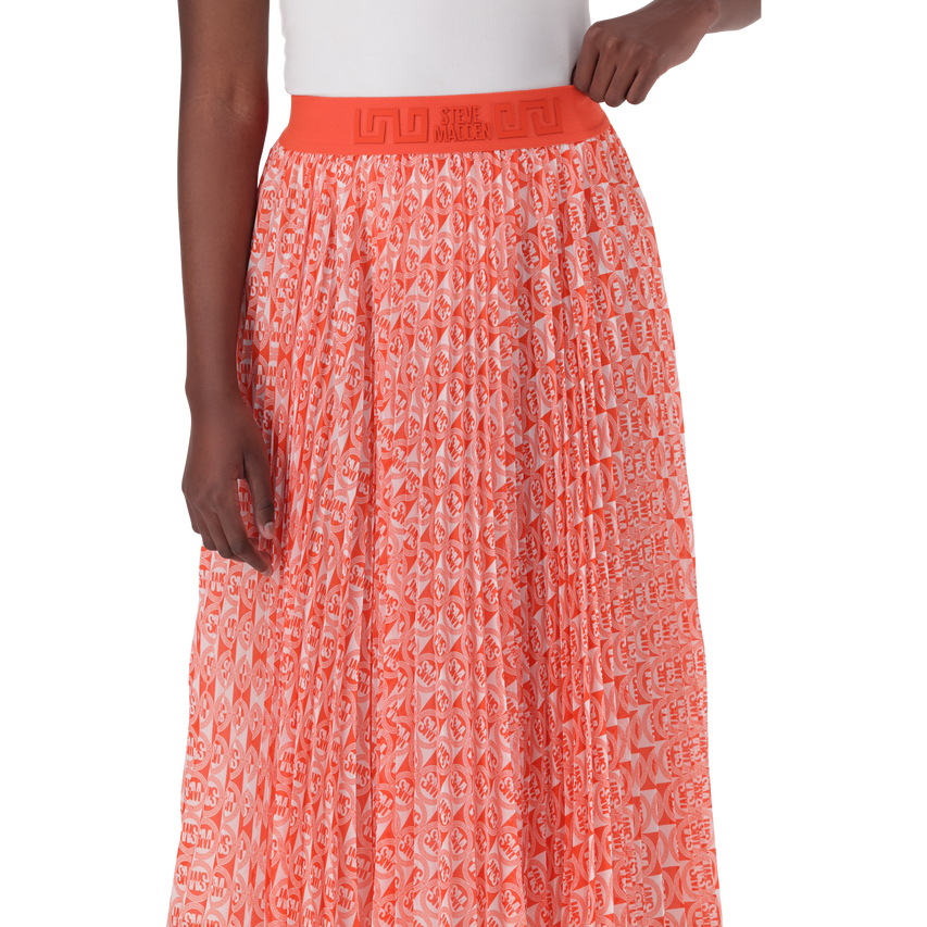 PAIGE TANGERINE PLEATED MIDI SKIRT