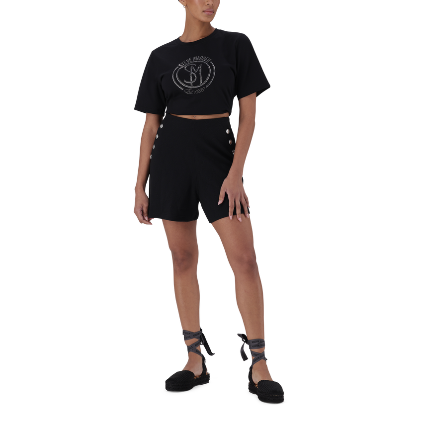 HOLLY BLACK HIGH WAISTED SHORTS WITH POPPERS