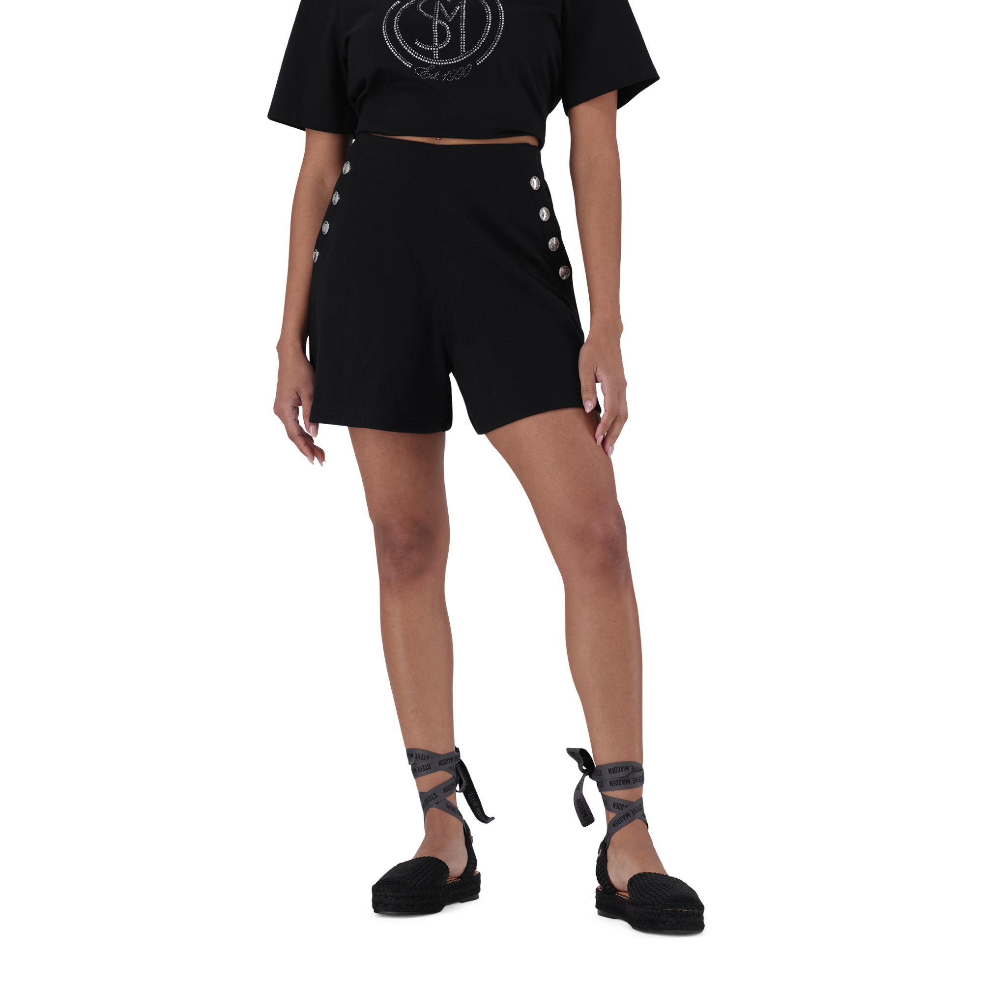 HOLLY BLACK HIGH WAISTED SHORTS WITH POPPERS