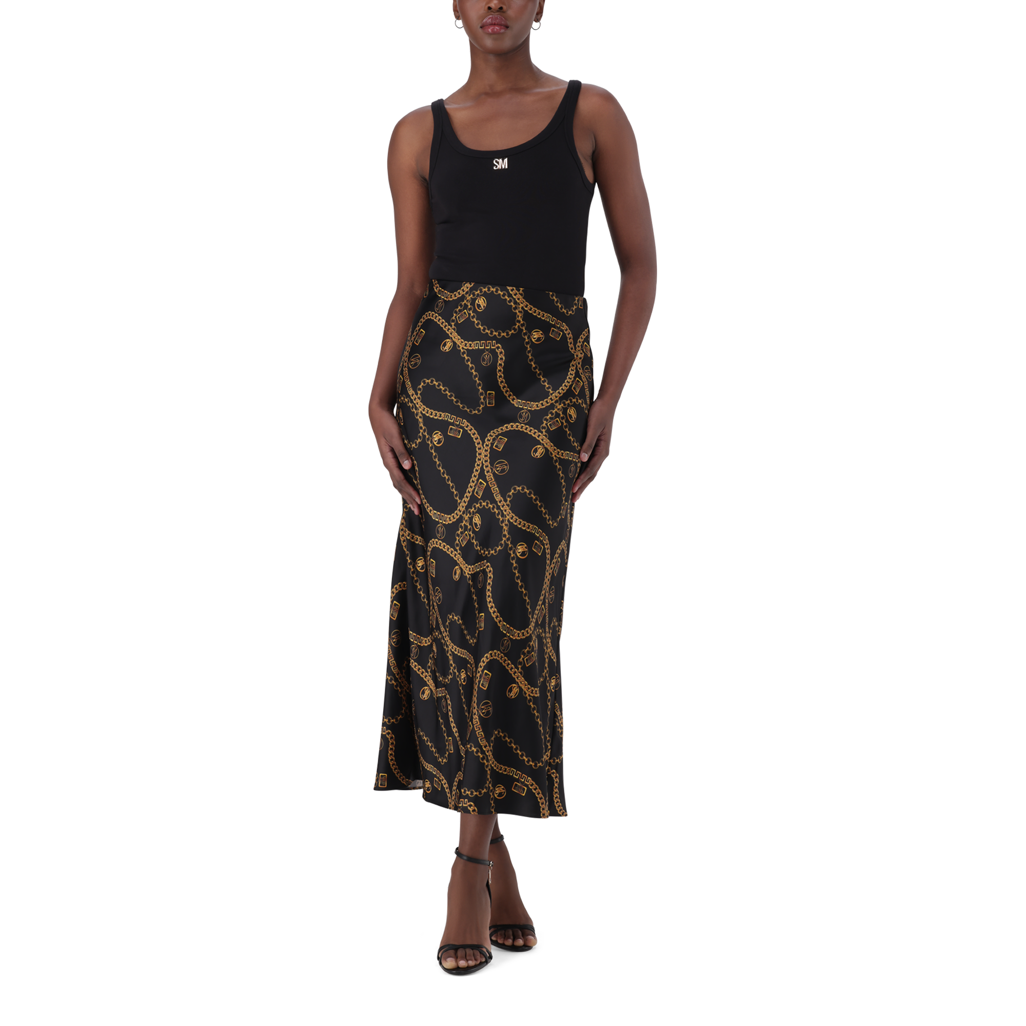 ASHA BLACK BIAS MIDAXI SKIRT