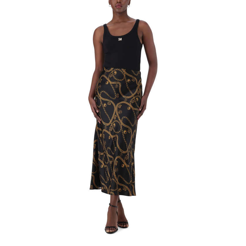ASHA BLACK BIAS MIDAXI SKIRT