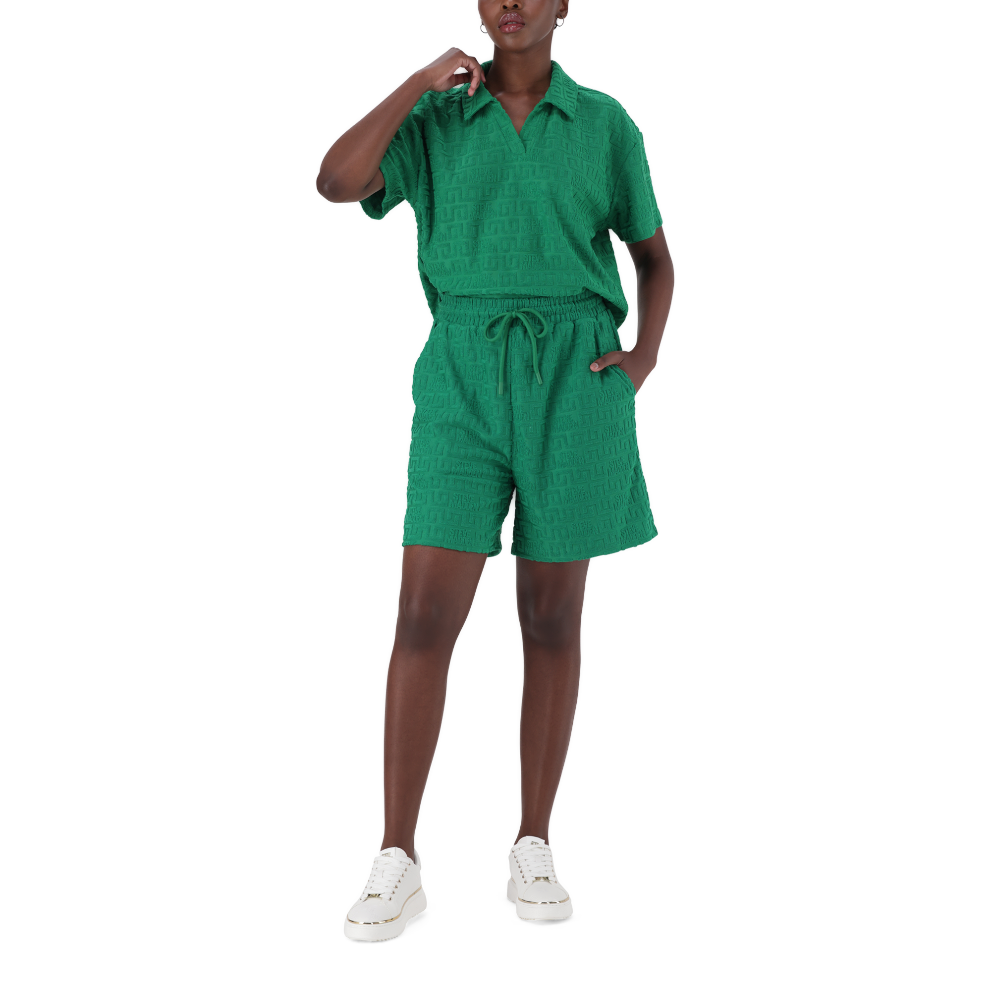 BELLA EMERALD EMBOSSED LOGO JOGGER SHORTS