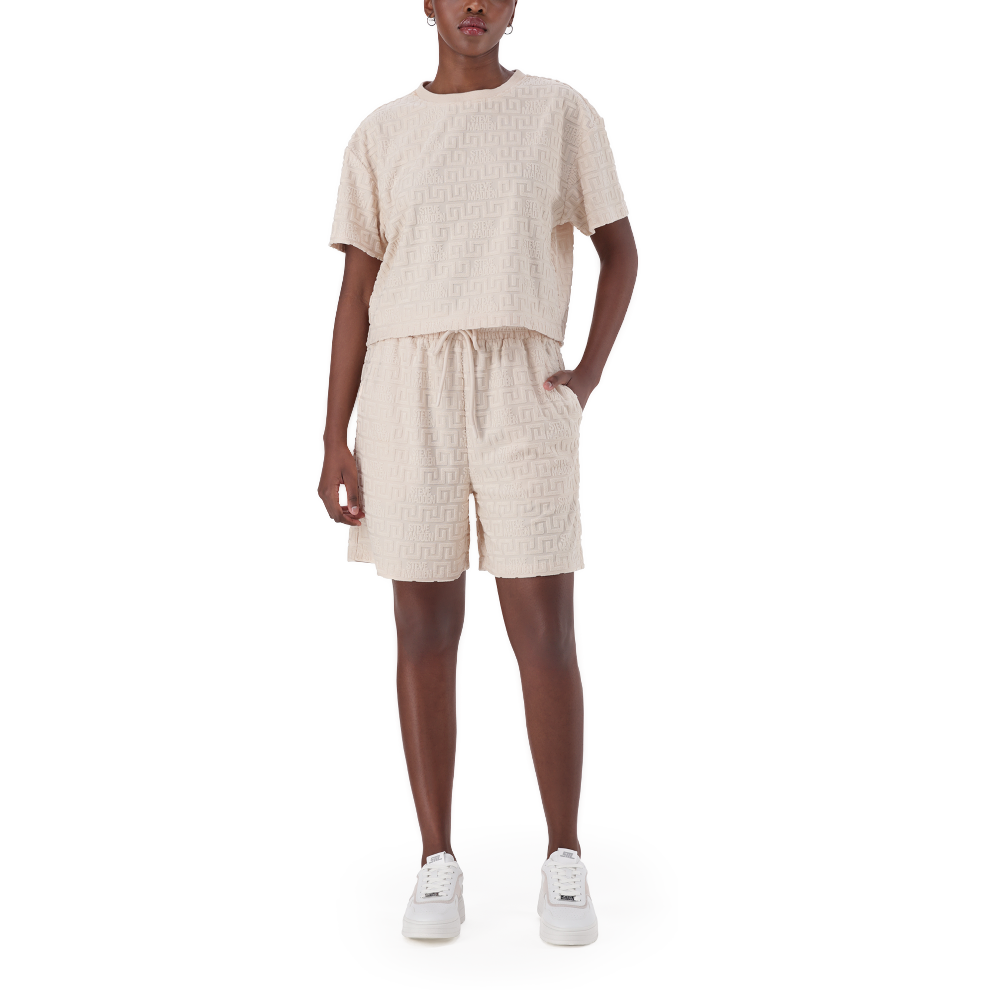 BELLA STONE EMBOSSED LOGO JOGGER SHORTS