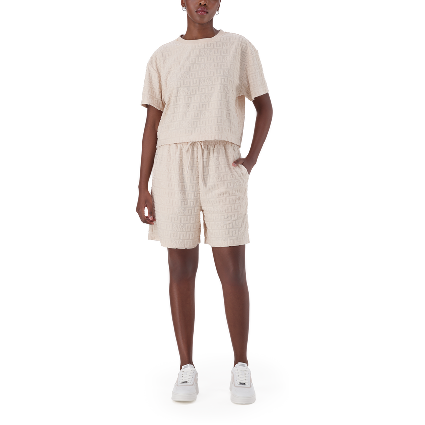 BELLA STONE EMBOSSED LOGO JOGGER SHORTS