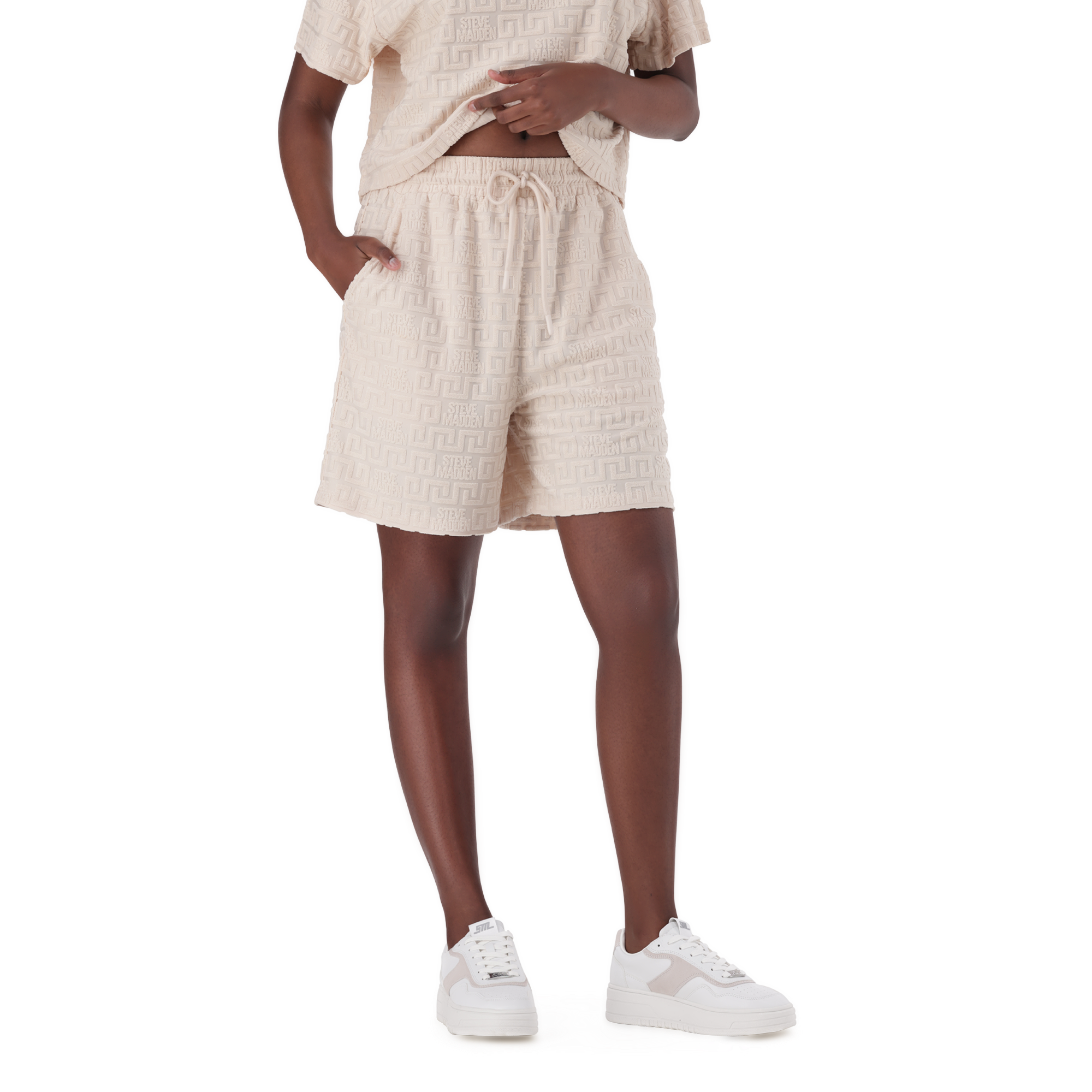 BELLA STONE EMBOSSED LOGO JOGGER SHORTS