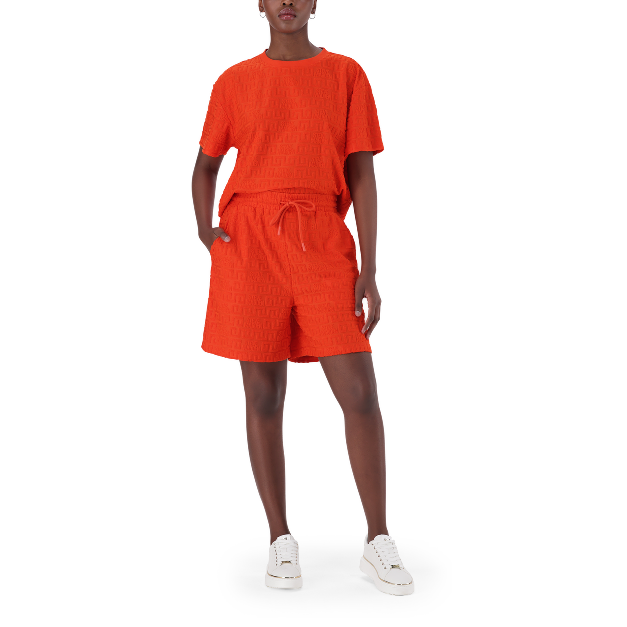 BELLA TANGERINE EMBOSSED LOGO JOGGER SHORTS