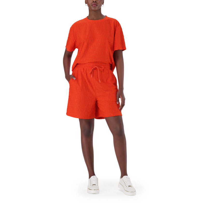 BELLA TANGERINE EMBOSSED LOGO JOGGER SHORTS