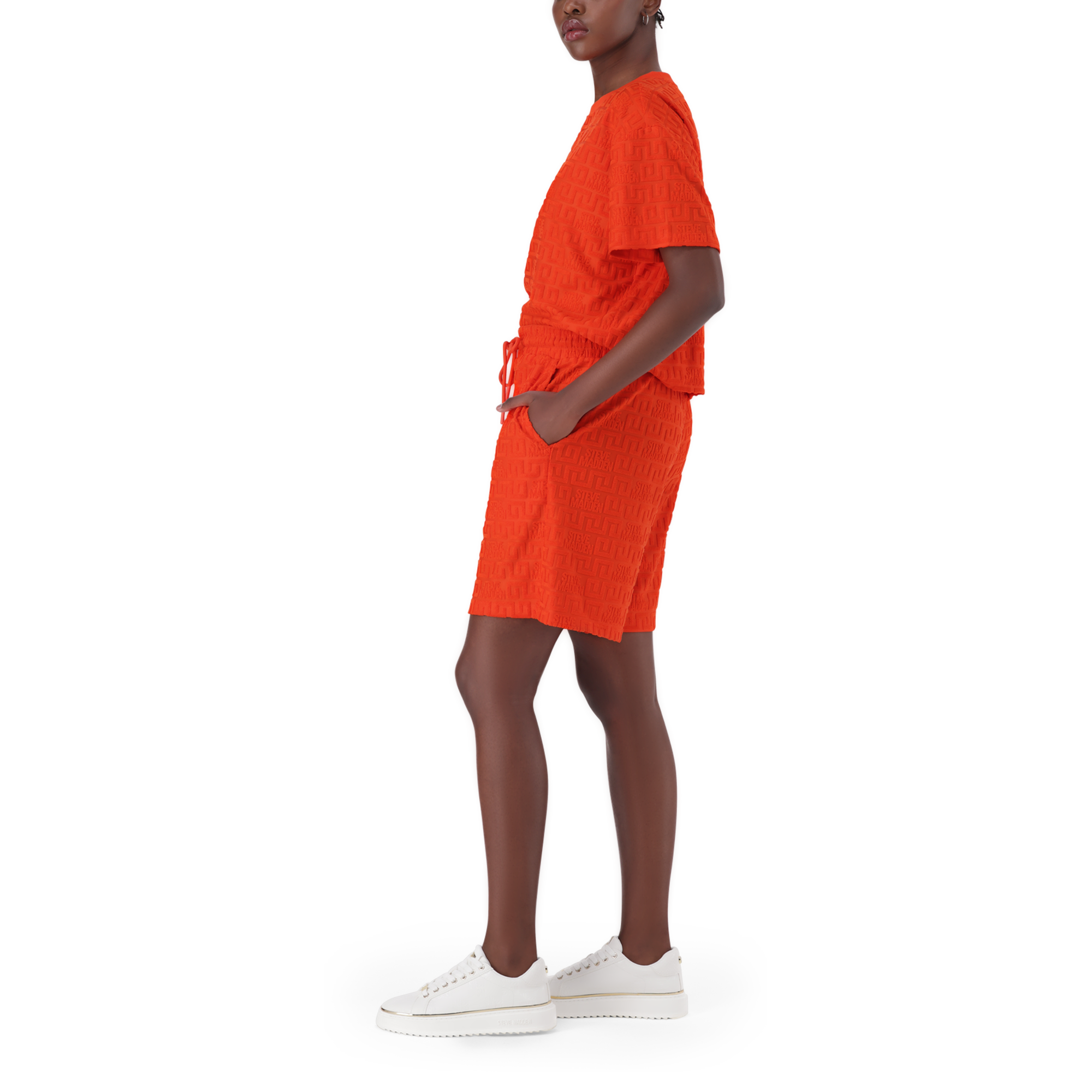 BELLA TANGERINE EMBOSSED LOGO JOGGER SHORTS