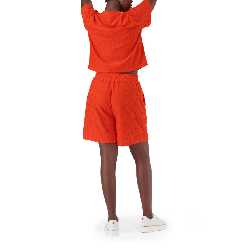 BELLA TANGERINE EMBOSSED LOGO JOGGER SHORTS
