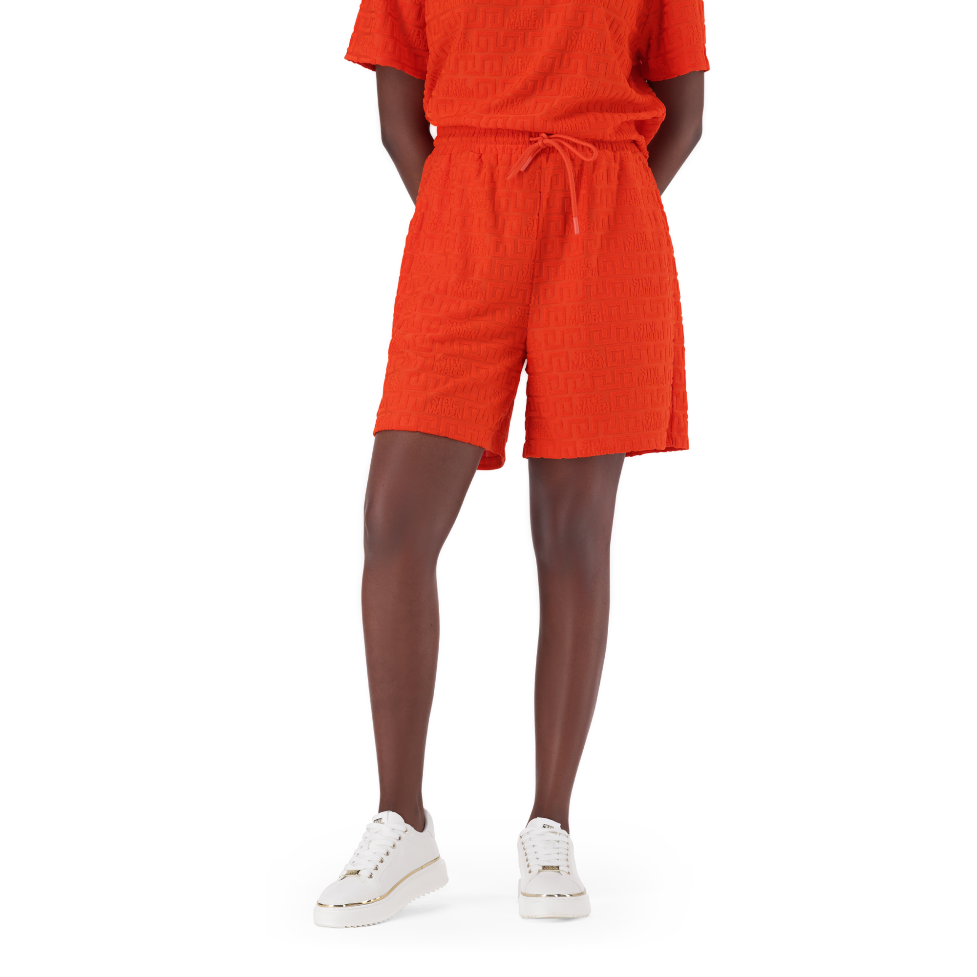 BELLA TANGERINE EMBOSSED LOGO JOGGER SHORTS