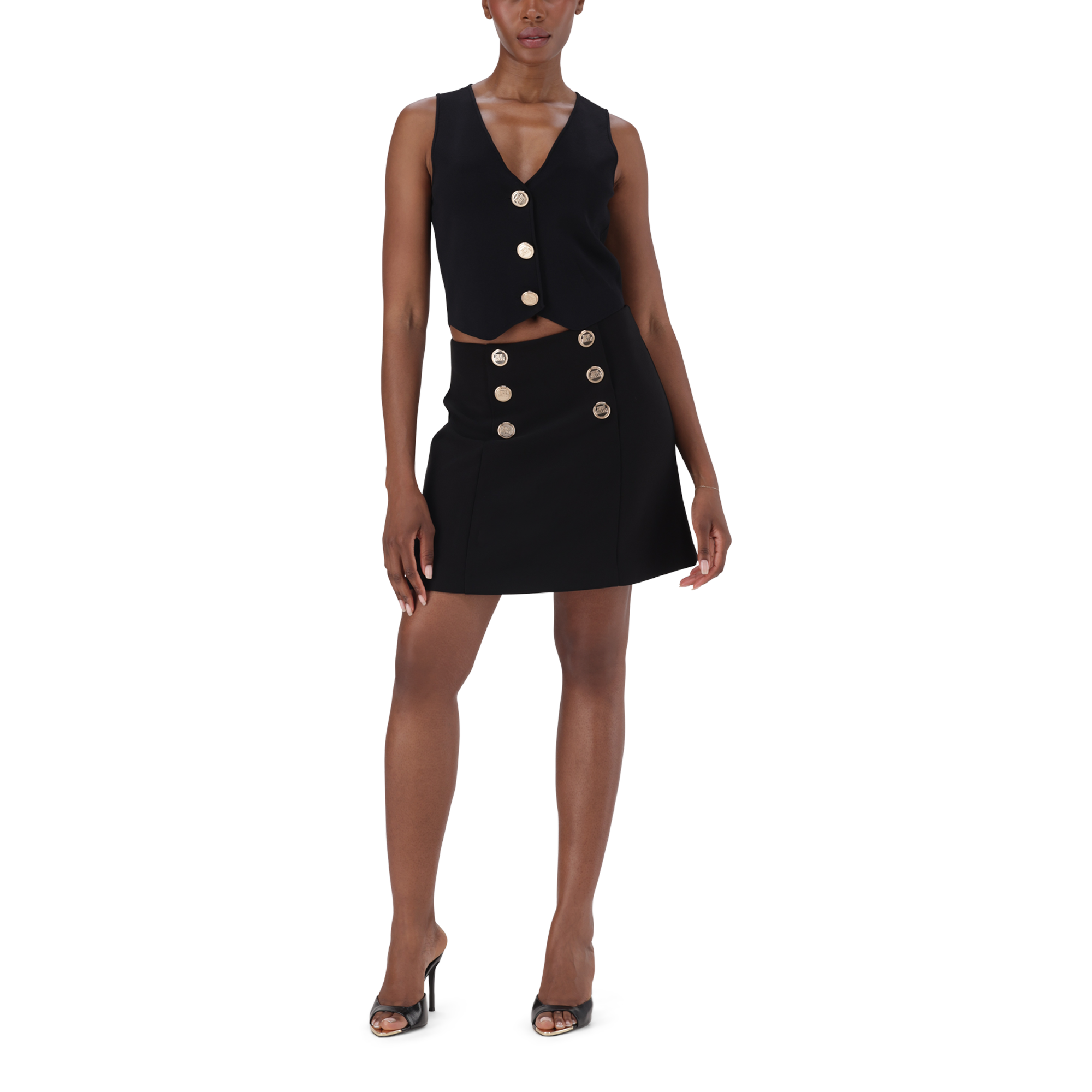 LISA BLACK SHORT SKIRT WITH BUTTONS - view 2