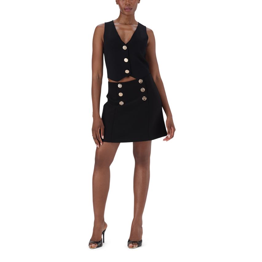 LISA BLACK SHORT SKIRT WITH BUTTONS - view 2