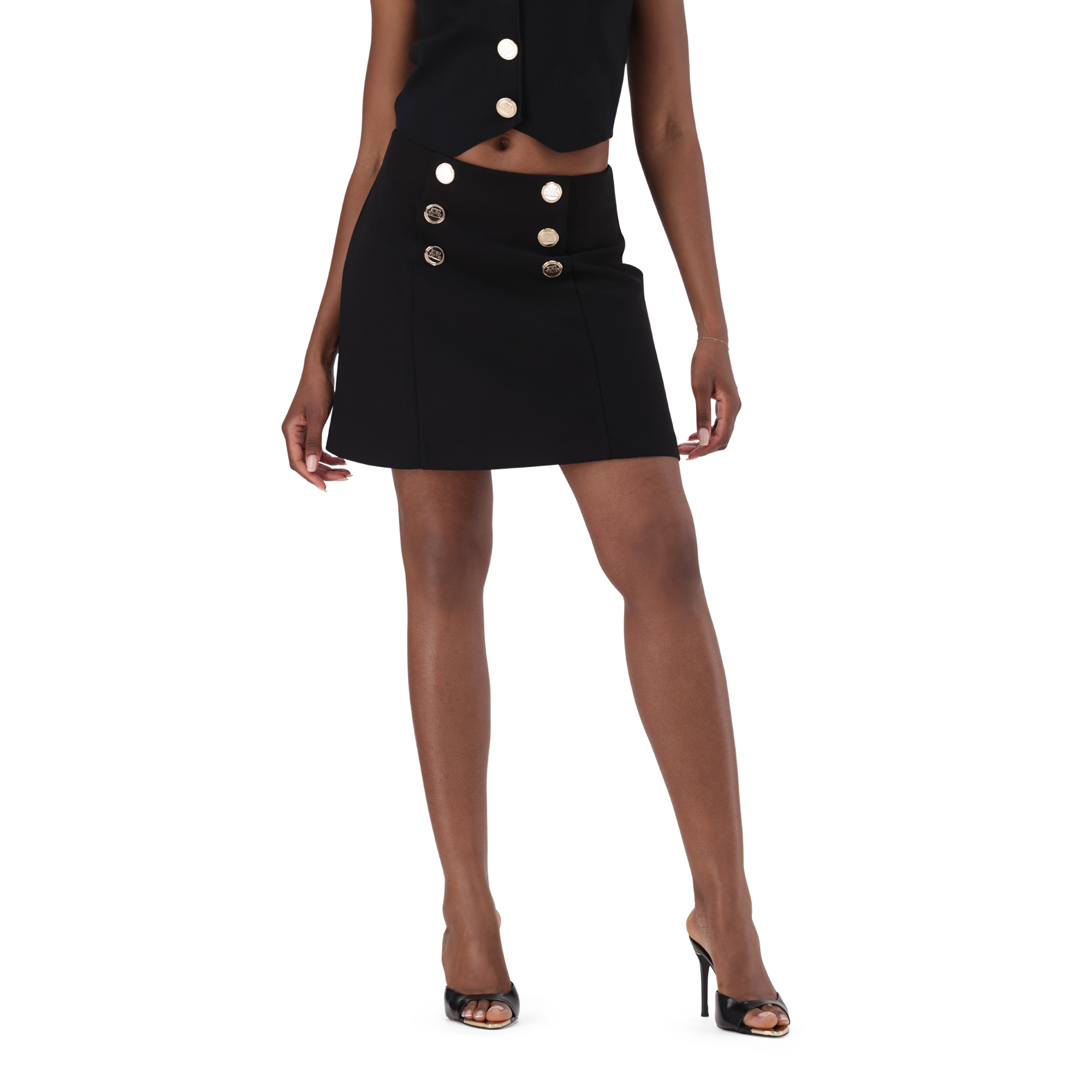 LISA BLACK SHORT SKIRT WITH BUTTONS
