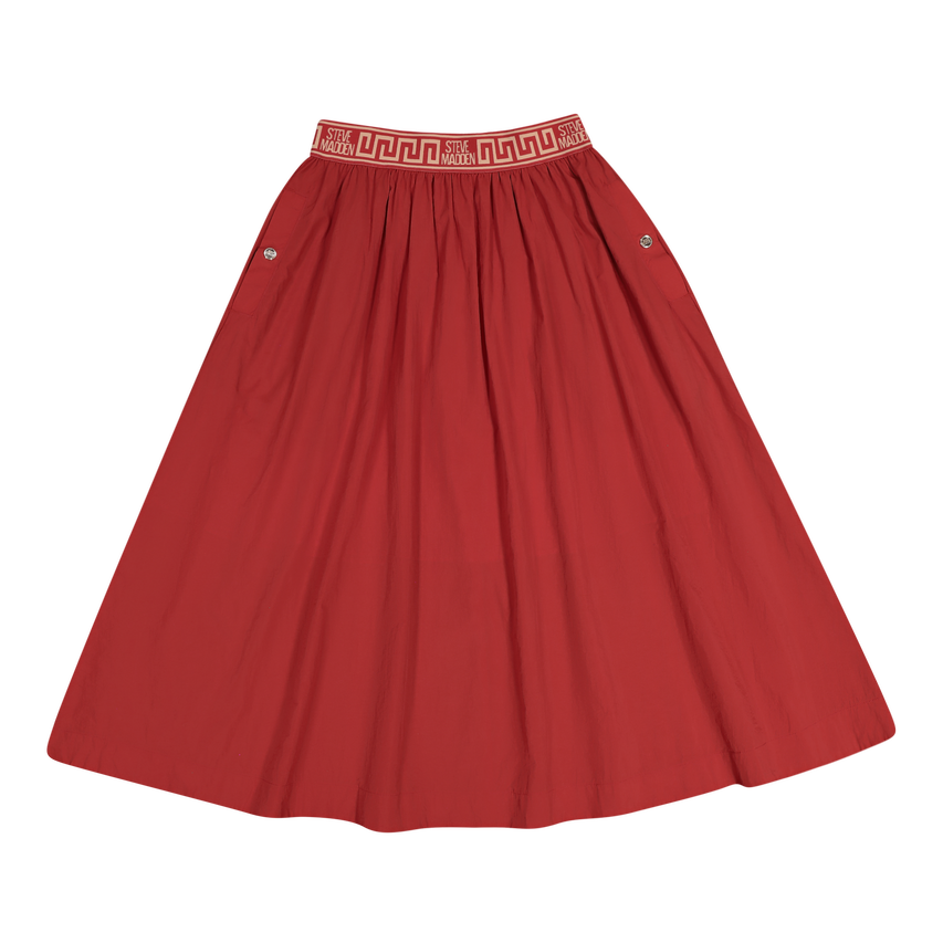 ALESSIA RED MIDI FLARE SKIRT