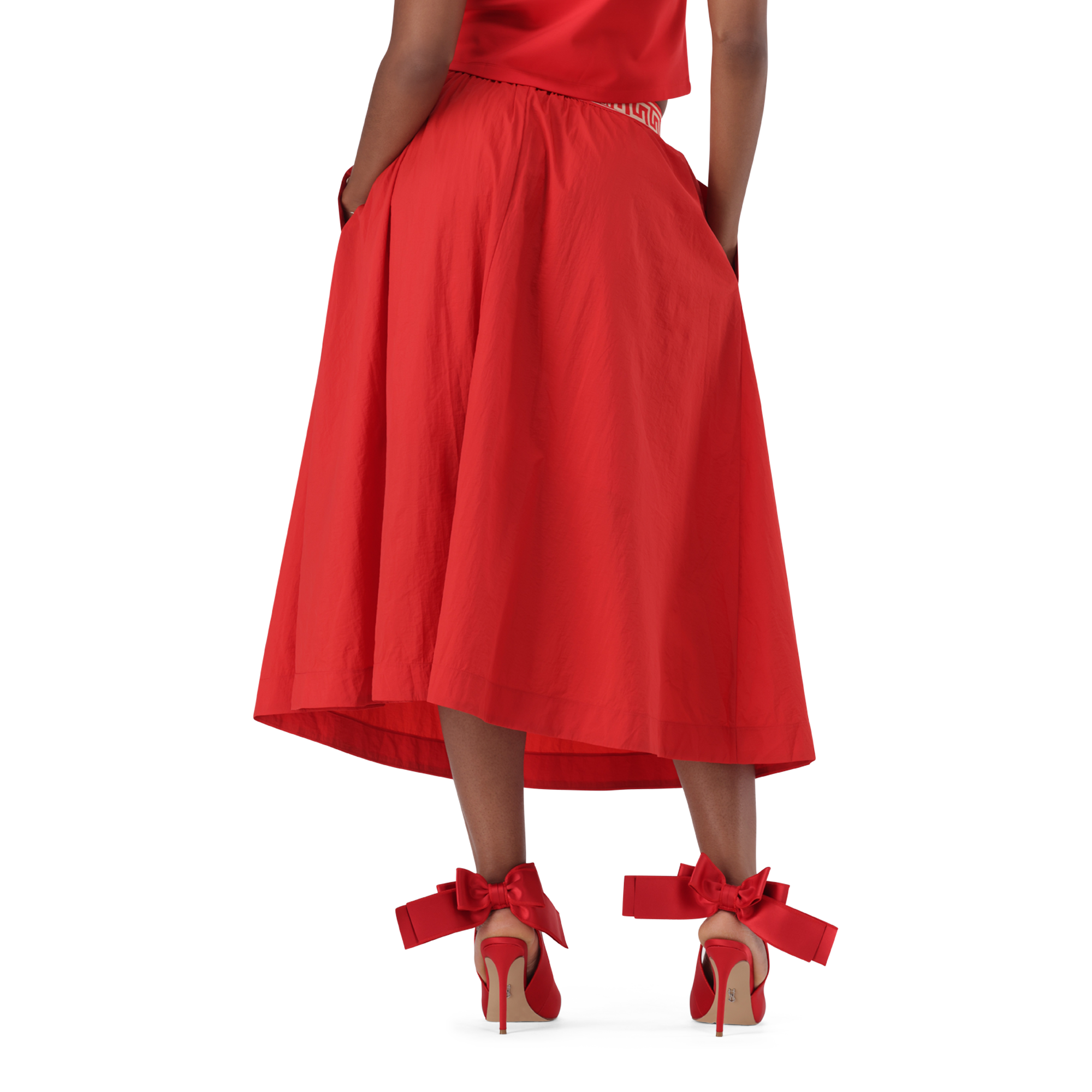 ALESSIA RED MIDI FLARE SKIRT