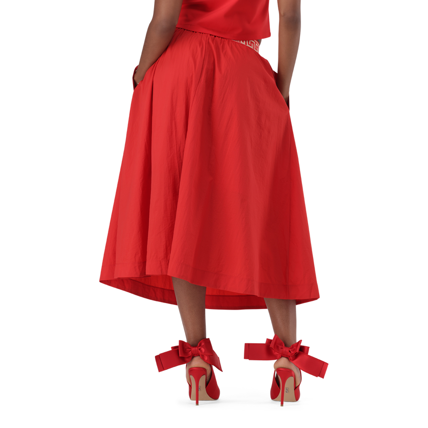 ALESSIA RED MIDI FLARE SKIRT