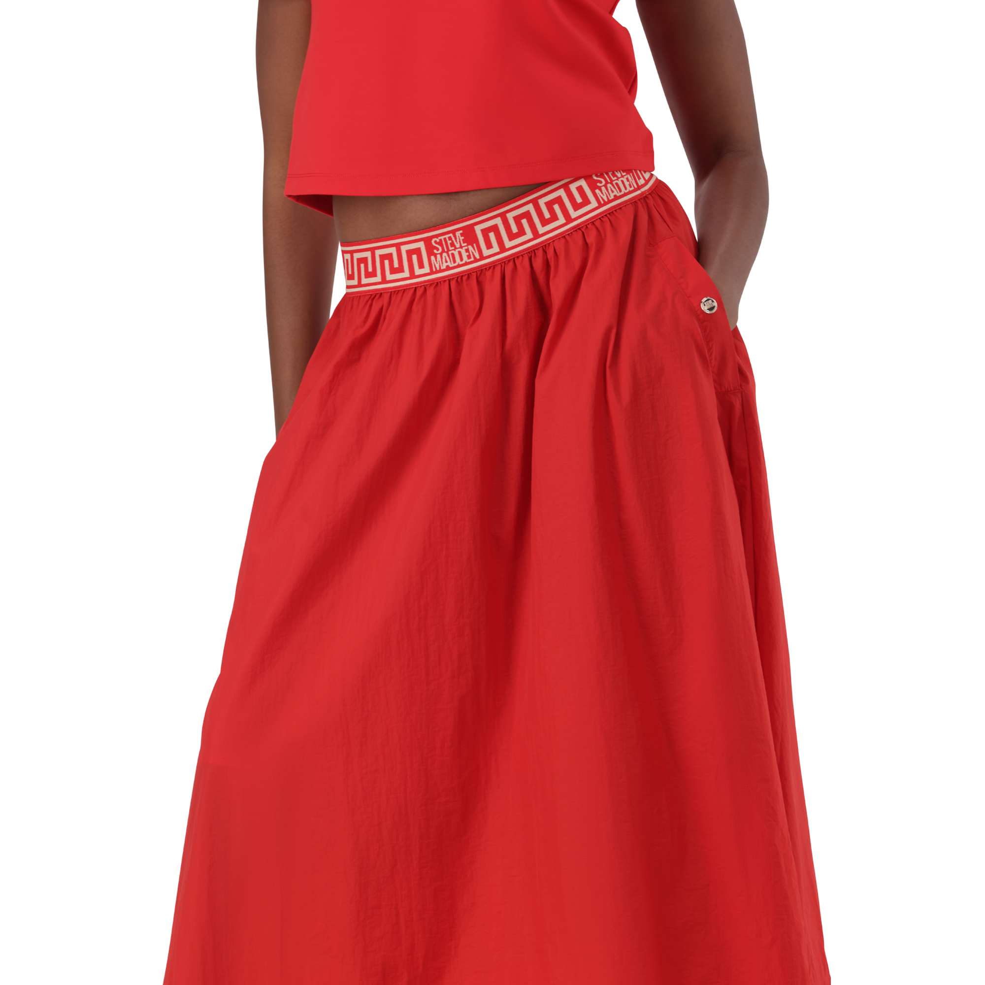 ALESSIA RED MIDI FLARE SKIRT